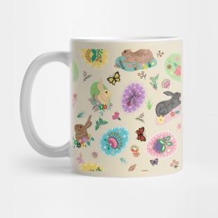 Easter Eggs Bunnies Flowers and Butterflies with Lace Borders Mug